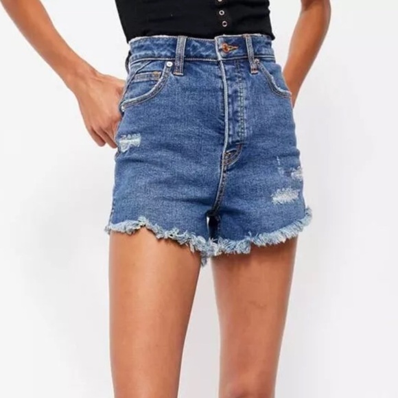 Free People Pants - Free People Women’s CRVY Vintage Frayed Hem High Rise Shorts Lolita Blue